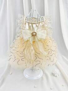 1pc Bow Decor Pet Dress For Dog And Cat For Summer - Champagne - View 1