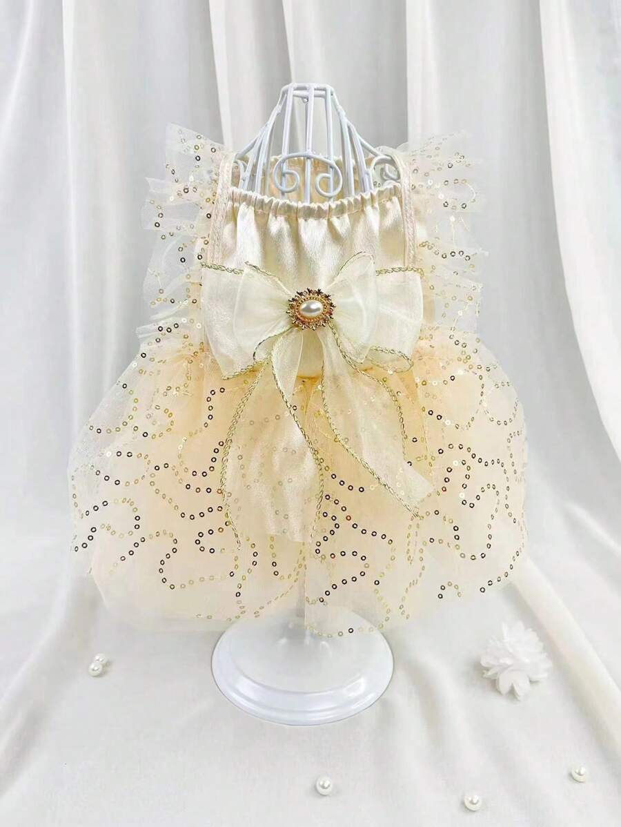 1pc Bow Decor Pet Dress For Dog And Cat For Summer - Champagne - View 1