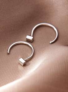 Hombres 1 pieza Arete con diseño de cuadro - Plateado - Ver 7