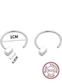 Hombres 1 pieza Arete con diseño de cuadro - Plateado - Ver 3