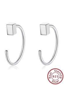 Hombres 1 pieza Arete con diseño de cuadro - Plateado - Ver 4