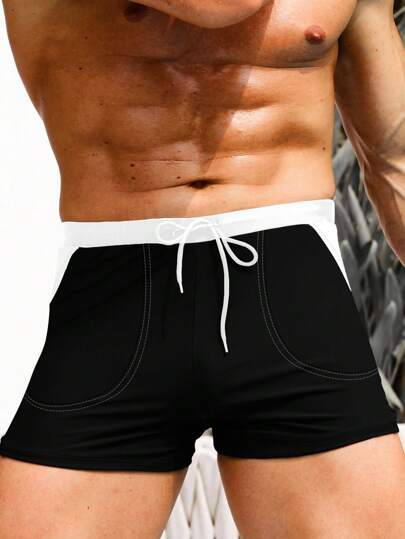 Manfinity KASUA 男士撞色頂針腰部抽繩泳褲