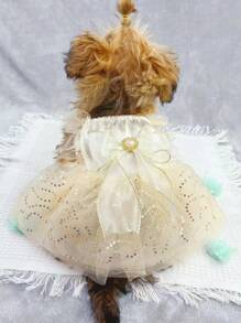 1pc Bow Decor Pet Dress For Dog And Cat For Summer - Champagne - View 2