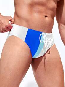 Manfinity Hombres Calzoncillo de natación de color combinado de cintura con cordón - Multicolor - Ver 3