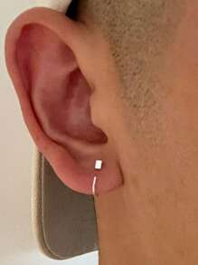 Hombres 1 pieza Arete con diseño de cuadro - Plateado - Ver 1
