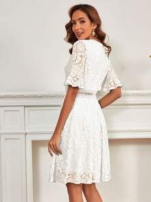 荷葉袖蕾絲覆蓋連衣裙 - 白色 - 查看 2