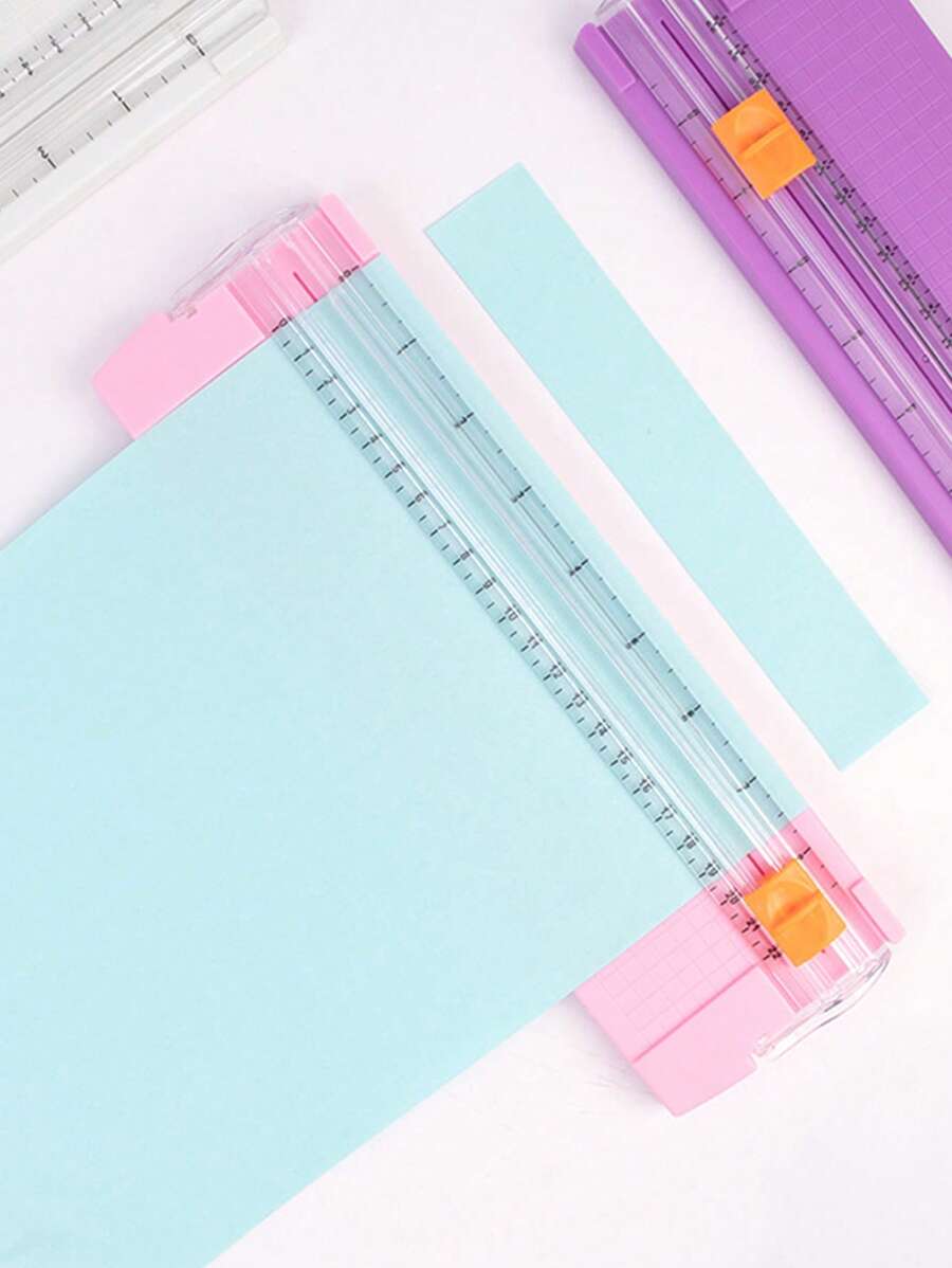 1入組素色格子圖案切菜板學校簡易多功能切紙機 - 粉色 - 查看 1