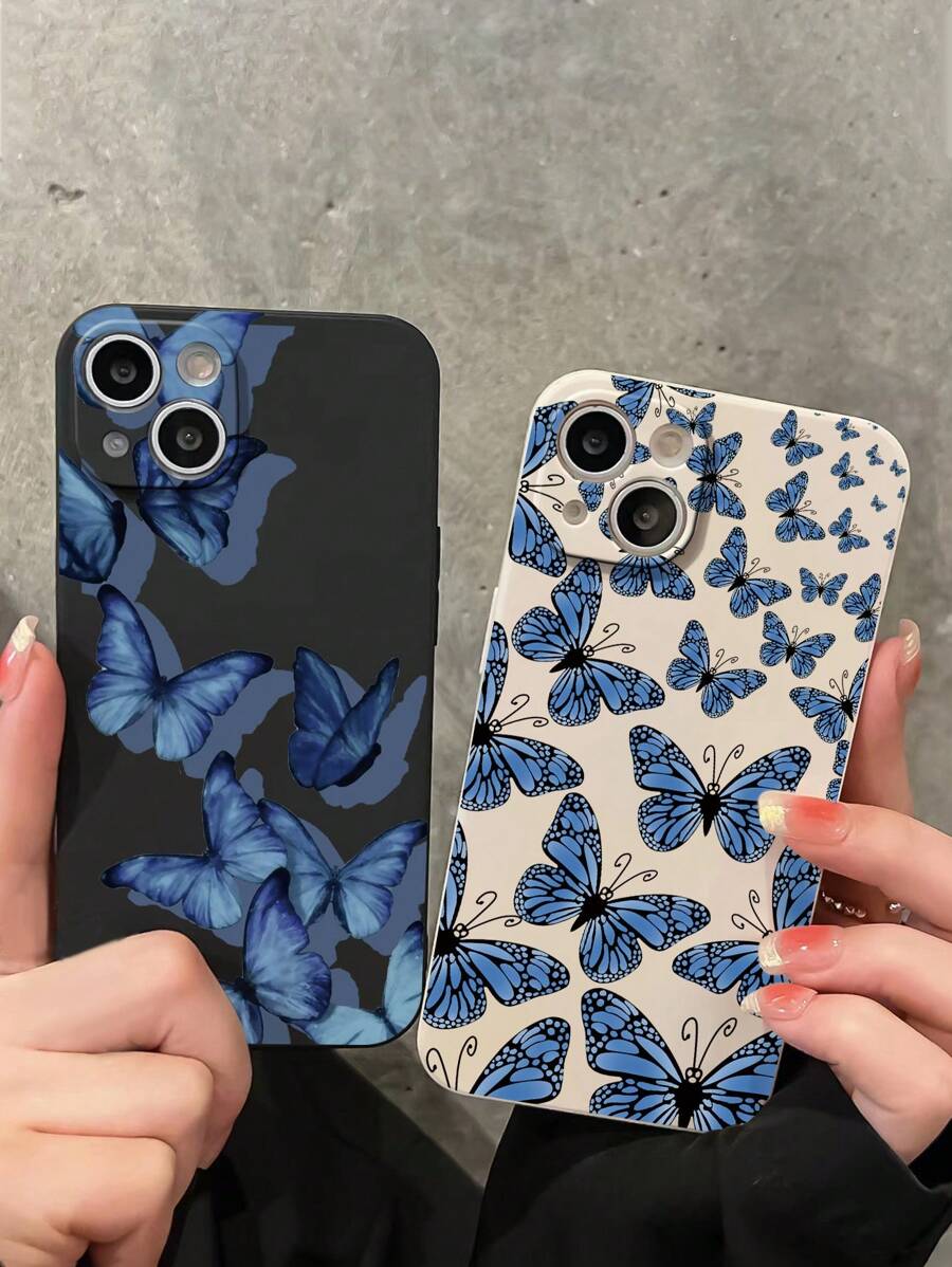 Fairycore 2pcs Butterfly Print Phone Case Compatible With IPhone15/15Plus/15Pro/15Promax - Multicolor - View 1