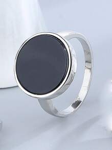 1pc Vintage Texture Circle Design Natural Stone 15mm Main Stone Ring