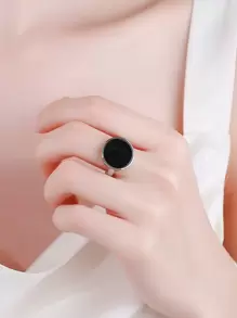 1pc Vintage Texture Circle Design Natural Stone 15mm Main Stone Ring