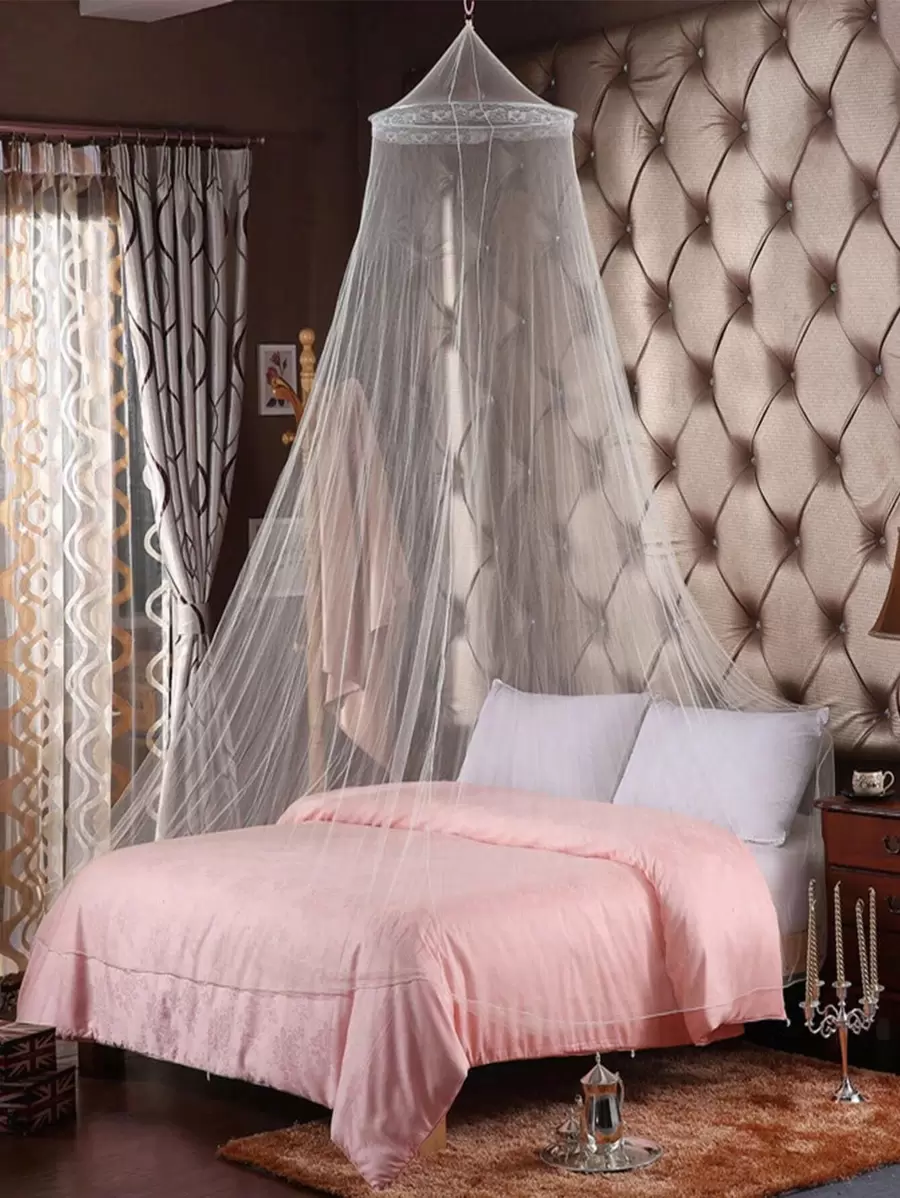 1 pieza Mosquitera ribete con encaje liso color minimalista de tela para casa - Blanco - Ver 1