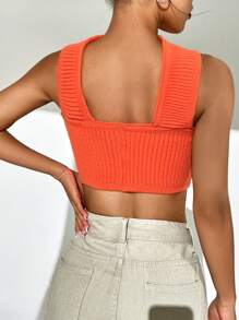 SHEIN BAE Solid Ribbed Knit Top - Orange - View 2
