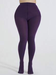 1/2 Pair Plus Size Sheer Pantyhose For Women, Cozy - Purple - View 4