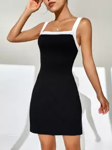 SHEIN EZwear 拼接邊緊身洋裝 - 黑色 - 查看 1