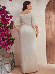 YISIKADO Đầm Plus Size ghép mộng kim sa Trọn gói màu trơn Buổi tiệc - trắng - Xem 2