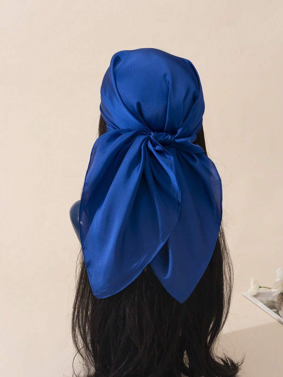1入組女士素色時尚方巾日常裝飾 - 寶藍色 - 查看 1