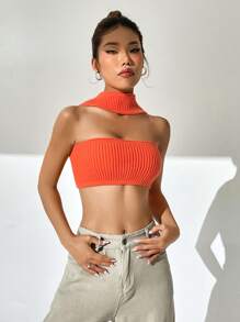 SHEIN BAE Solid Ribbed Knit Top - Orange - View 1