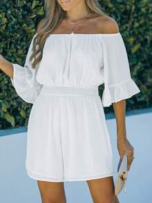 DOKOTOO Áo liền quần nữ Xù Dải chun màu trơn Giải trí - trắng - Xem 5