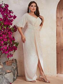 YISIKADO Đầm Plus Size ghép mộng kim sa Trọn gói màu trơn Buổi tiệc - trắng - Xem 6