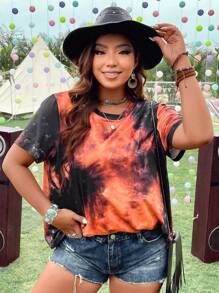 Flirla Áo thun hở lưng họa tiết Tie Dye Cut Out dành cho nữ - trái cam - Xem 3