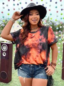 Flirla Áo thun hở lưng họa tiết Tie Dye Cut Out dành cho nữ - trái cam - Xem 5