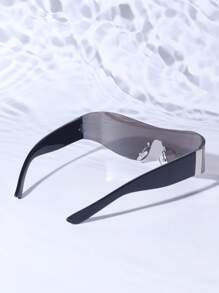 1 副 Y2K 风格无框金属装饰时尚眼镜，黑色环绕式墨镜 - 藍色 - 查看 3