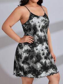 大碼紮染木耳邊吊帶睡裙