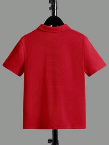 SHEIN Tween Boy Deer Embroidery Polo Shirt Short Sleeve Casual Daily Wear, Summer