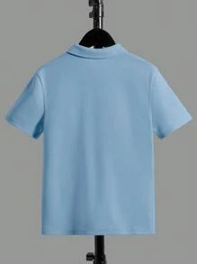 SHEIN 青少年男童鹿刺繡短袖休閒日常穿著毛衣，夏季 - 淺藍色 - 查看 2