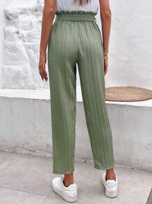 SHEIN Frenchy Quần nữ Thắt lưng Quần paper-bag màu trơn Giải trí - Màu xanh Bạc hà - Xem 2