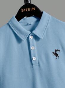 SHEIN 青少年男童鹿刺繡短袖休閒日常穿著毛衣，夏季 - 淺藍色 - 查看 4