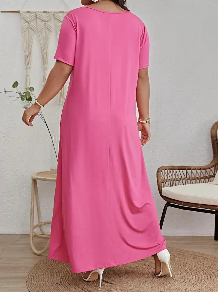SHEIN VCAY Plus Solid Maxi Tee Dress - Pink - View 2