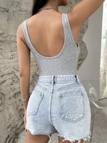 SHEIN Essnce 素色方領背心連體衣 - 灰色 - 查看 2