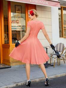 MUXXN Solid Sweetheart Neckline Wrap Detail Dress - Coral Pink - View 2