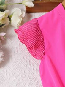 SHEIN Girls Ruffle Trim Belted Jumpsuit - Hot Pink - View 3