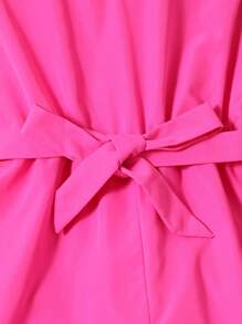 SHEIN Girls Ruffle Trim Belted Jumpsuit - Hot Pink - View 4