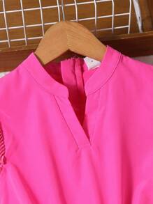 SHEIN Girls Ruffle Trim Belted Jumpsuit - Hot Pink - View 5