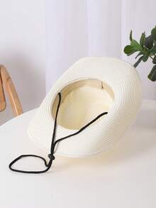 1入組女性流蘇和珠子裝飾牛仔草編帽適用於戶外遊玩 - 白色 - 查看 4