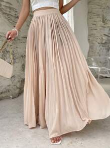 SHEIN Privé 高腰百褶超長半身裙 - 杏色 - 查看 6