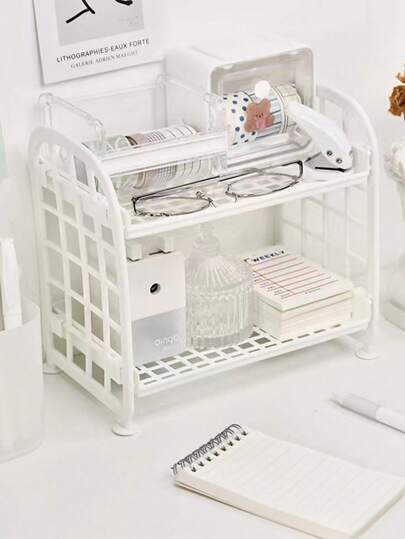 1pc Double-Layer Desk Organizer, Mini Bathroom Storage Rack, Pen & Desktop Small Item Storage