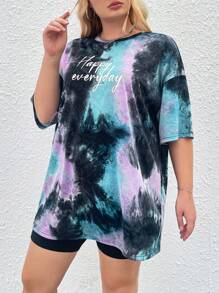 SHEIN EZwear 大碼紮染標語圖案落肩T恤 - 彩色 - 查看 5