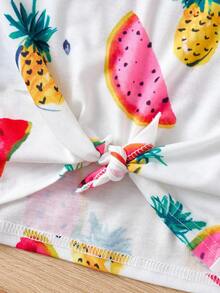 SHEIN 小女童水果印花下擺打結T恤 - 白色 - 查看 4