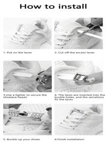 1pair Rhinestone Decor No-Tie Shoelaces With Buckle, Polyester Fashionable Accessories For Sneakers,White Shoes,Basketball Shoes,Trainers Running Shoes - White - View 4