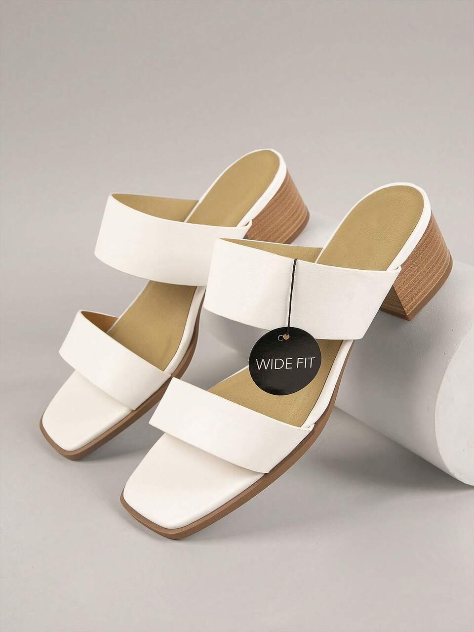 Women Wide-Fi Vegan Leathert Square Toe Slip-On Block Heels