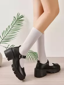 秋冬女士玛丽珍鞋，人造革优雅高跟鞋，黑色，优雅，派对鞋