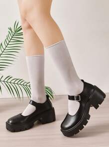 秋冬女士玛丽珍鞋，人造革优雅高跟鞋，黑色，优雅，派对鞋