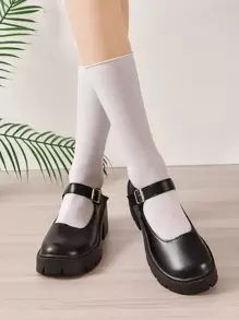 秋冬女士玛丽珍鞋，人造革优雅高跟鞋，黑色，优雅，派对鞋