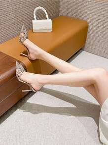 Women Rhinestone Decor Stiletto Heeled Pumps, Glamorous Banquet Clear Slingback Pumps - Clear - View 7