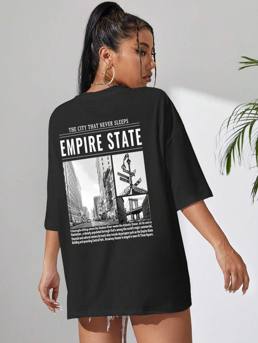 SHEIN EZwear Áo thun nữ Slogan Giải trí - màu đen - Xem 1