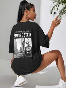 SHEIN EZwear Áo thun nữ Slogan Giải trí - màu đen - Xem 3